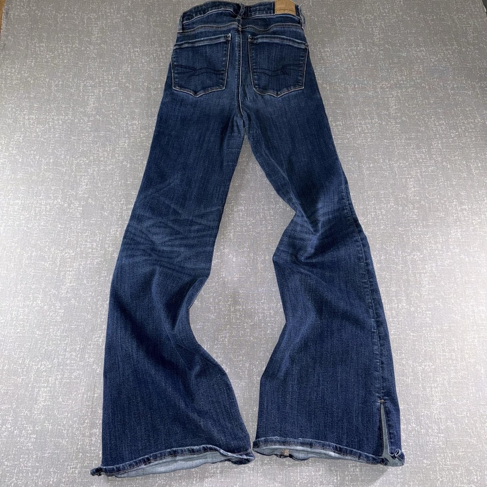 American Eagle Womens 2 Super Hi Rise Flare Next Level Stretch Jeans Blue Slit